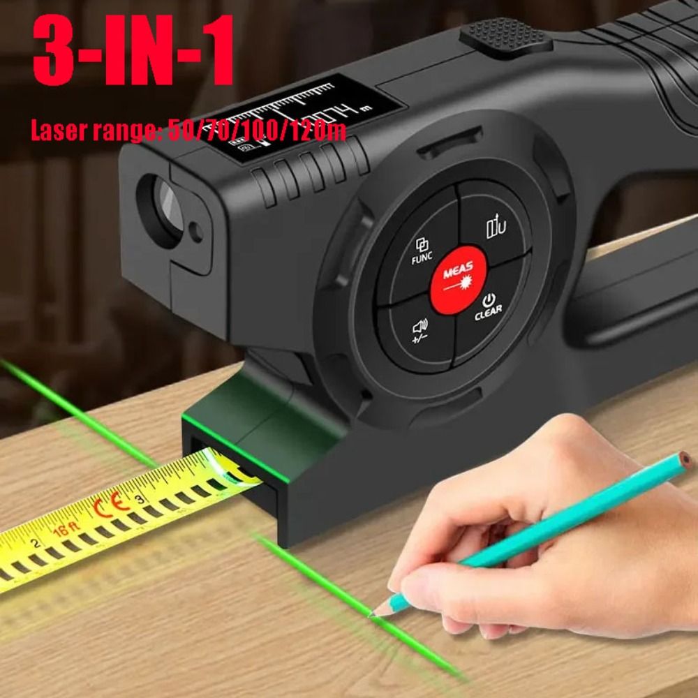 Industrial Laser Tape Measure - 3-in-1 レーザーテープメジャー格納式充電式デジタルテープメジャー高精度 120 メートル電気測定ツール改修