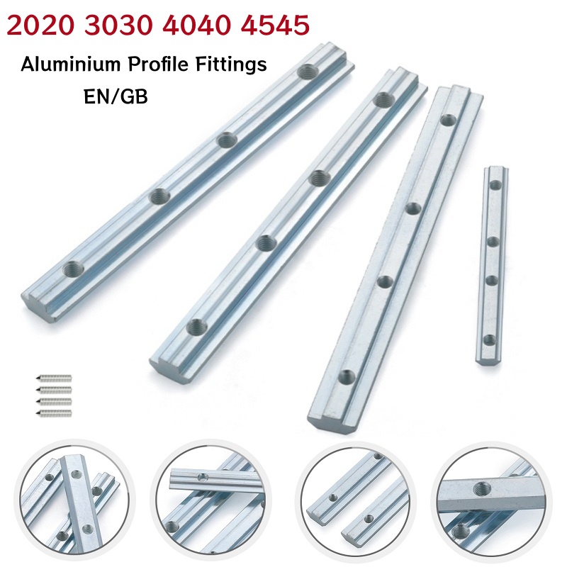 Aluminum T-Slot Profile - VスロットTスロットジョイナー2020 3030 4040 4545ストレートジョイントインサイドコネクターアルミプロファイルフィッティングストリップ（ネジ付き）