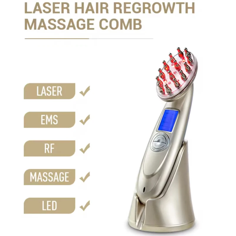 Industrial Handheld Laser - ポータブルレーザー育毛器 RF/EMS/振動機能付き、家庭用頭皮ケア用3色LED搭載