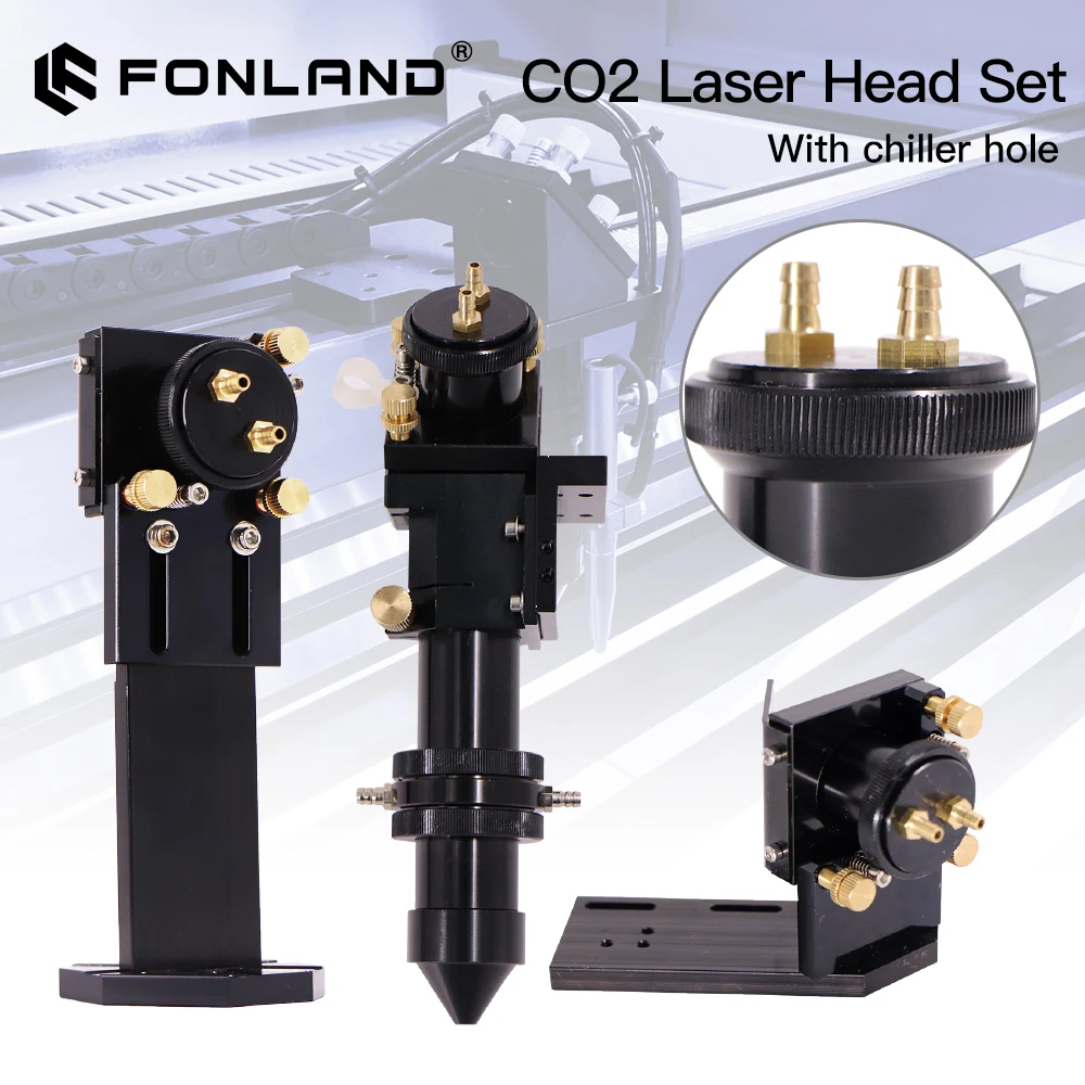 Co2 Laser Mirror - Fonland-Co2彫刻機用水冷付きレーザーヘッドインターフェースミラー、30mmレンズ、25mm直径、統合マウント