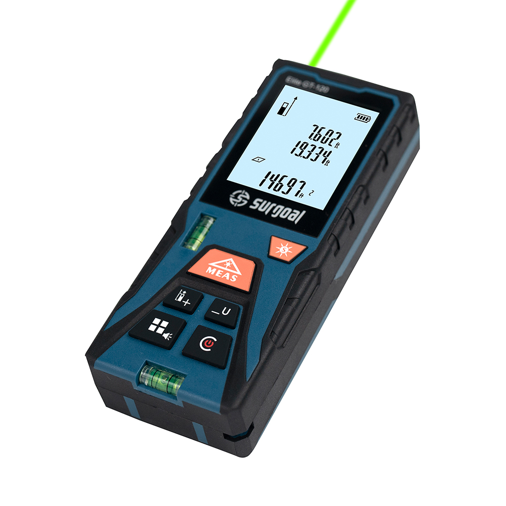 Industrial Laser Tape Measure - 120mグリーンレーザー距離計、水準器付きデジタルレベルレーザー距離計テープメジャー