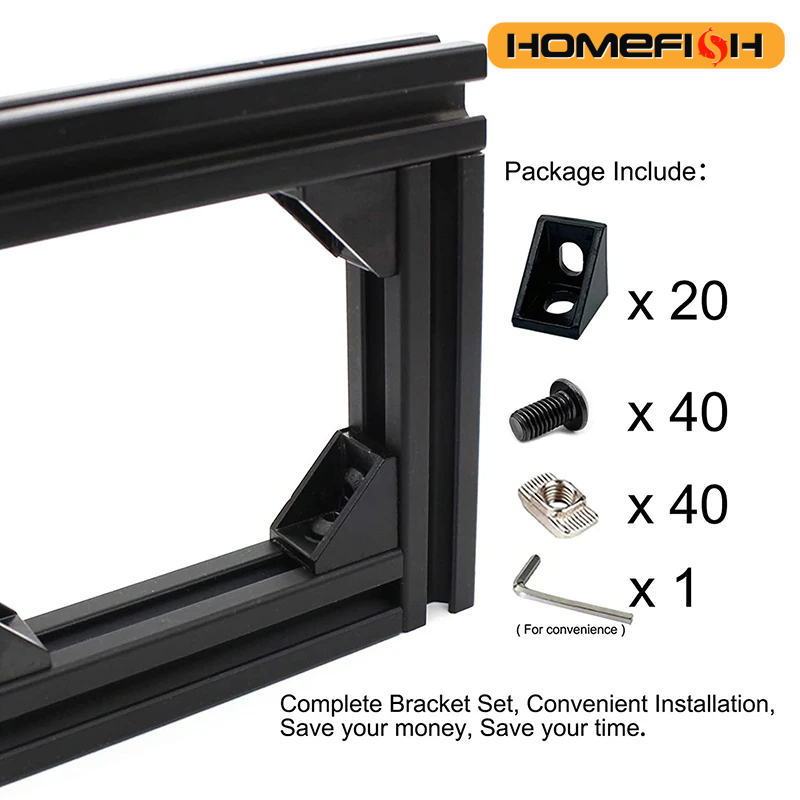 Aluminum T-Slot Profile - 20セットのコーナーブラケット、40個のドロップインTナットとスロット6mm用六角ネジボルト、2020シリーズアルミニウム押出プロファイルアクセサリー