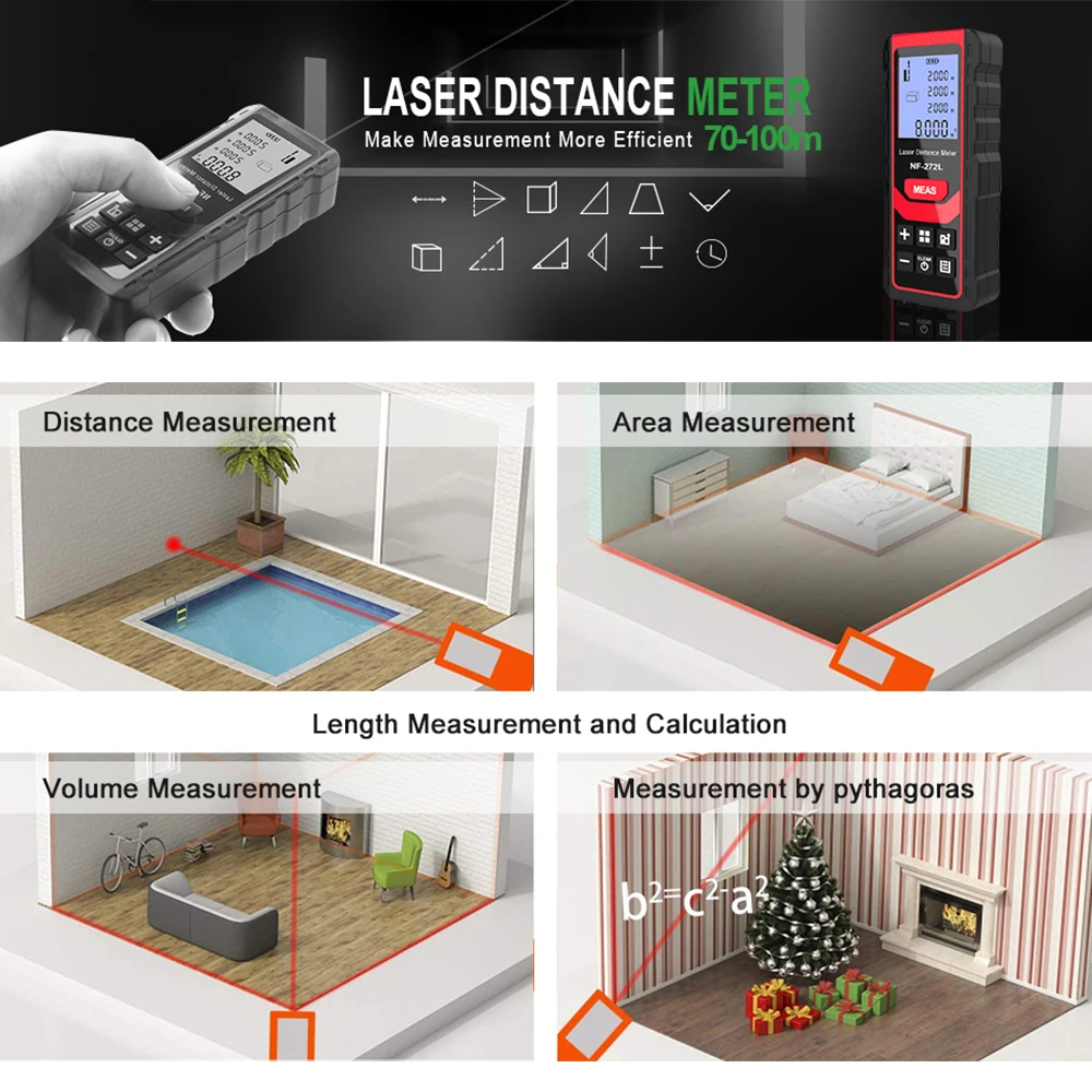 Noyafa-NF-271レーザー距離計,デジタル距離計,巻 - Industrial Laser Tape Measure のレビューと価格