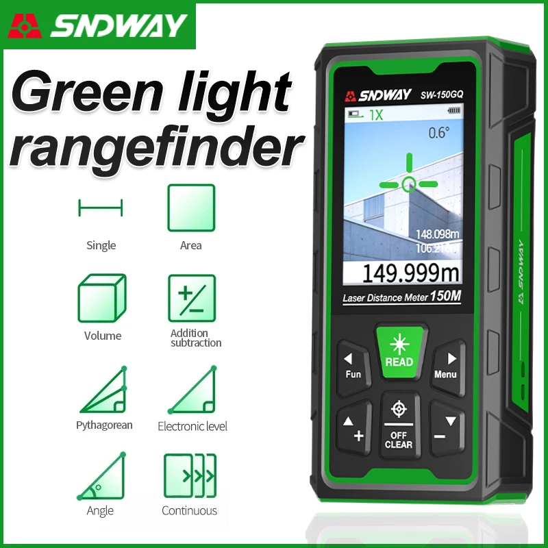 グリーンレーザー距離計デジタル距離計 150 メートル 10 - Industrial Laser Tape Measure のレビューと価格