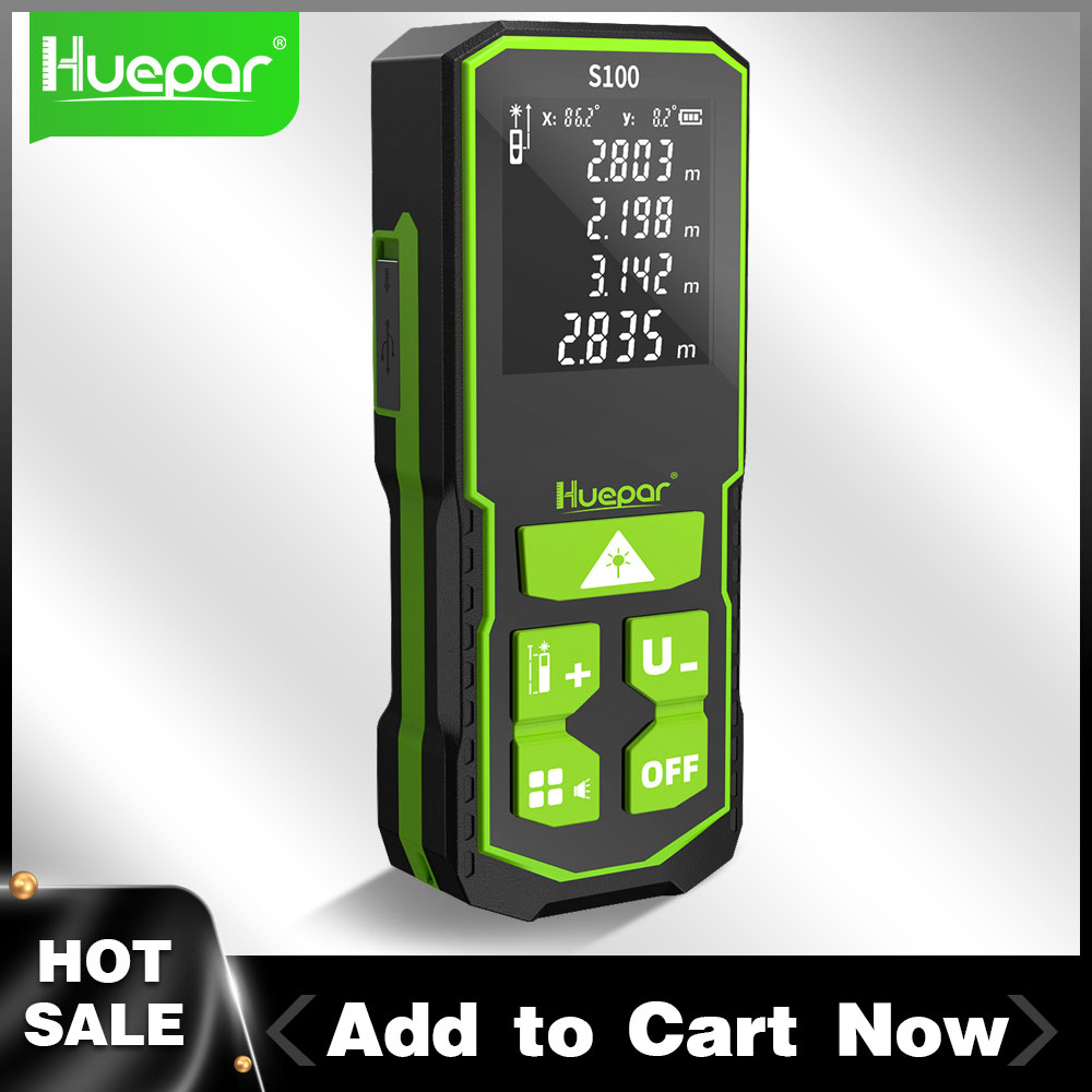 Huepar-デジタルレーザー距離計328ft/100m,L - Industrial Laser Tape Measure のレビューと価格